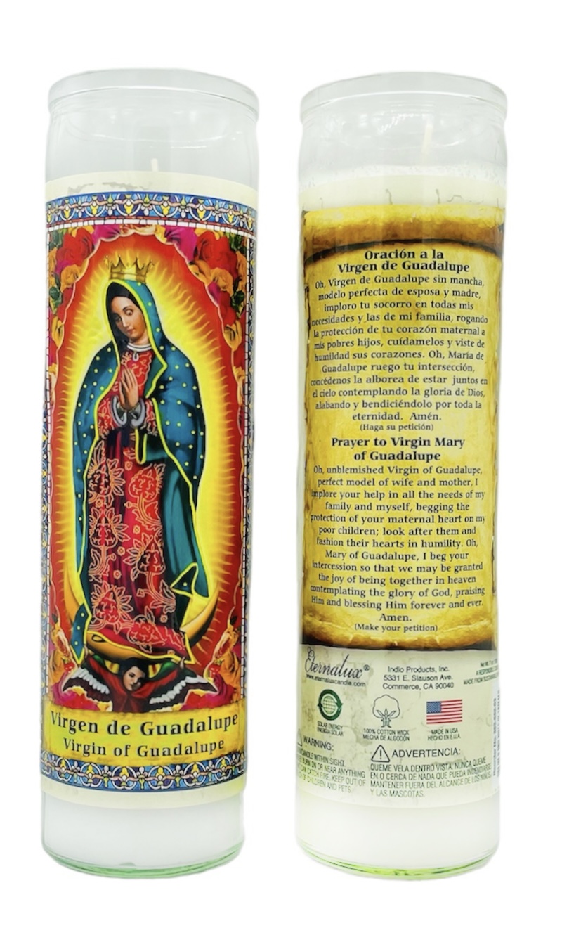 Candle Our Lady of Guadalupe Veladora Virgen de Guadalupe White (Pack