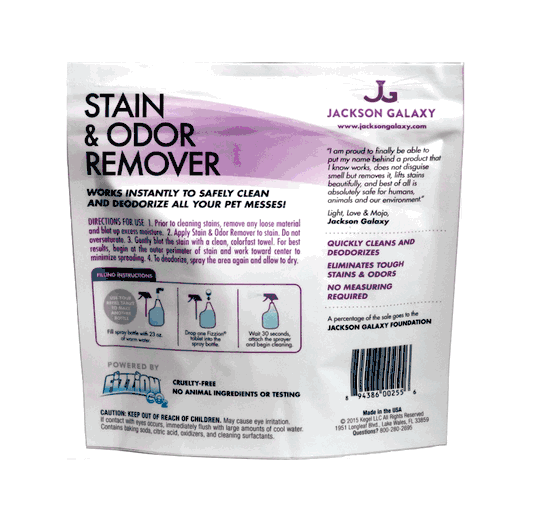 Jackson Galaxy Fizzion Pet Stain & Odor Remover Cleaner 10 Tablet Bag
