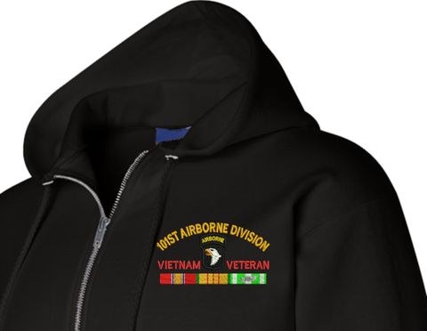 101st Airborne Division Vietnam Veteran with Ribbons Embroidered Zippered Hoodie