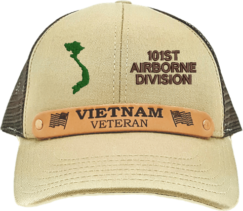 101st Airborne Vietnam Veteran Leather strap mesh back Cap