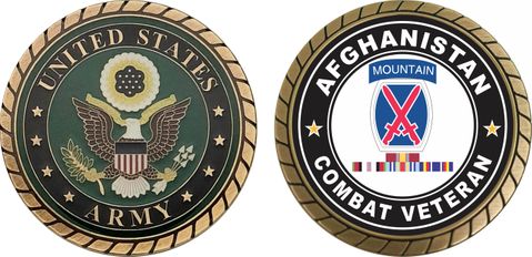 10th Mountain Division Afghanistan with GWOT Ribbons Combat Veteran Challenge Coin