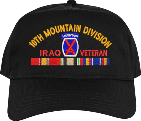 10th Mountain Division Iraq Veteran Embroidered Cap with Ribbons