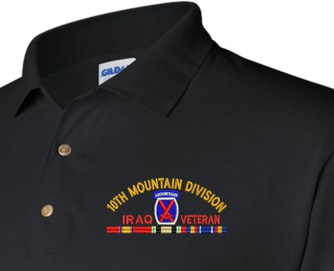10th Mountain Division Iraq Veteran with Ribbons Embroidered Polo