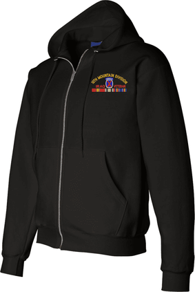 10th Mountain Division Iraq Veteran with Ribbons Embroidered Zippered Hoodie