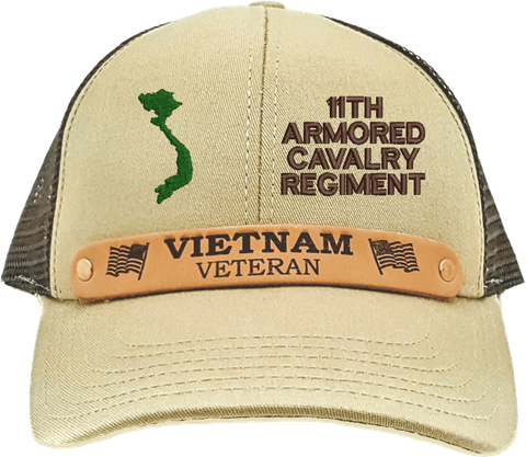 11th Armored Cavalry Vietnam Veteran Leather strap mesh back Cap