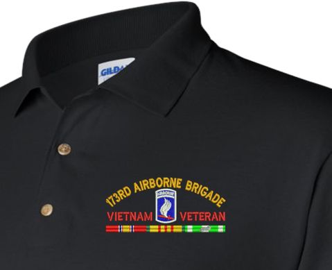 173rd Airborne Brigade Vietnam Veteran with Ribbons Embroidered Polo