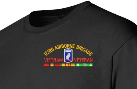 173rd Airborne Brigade Vietnam Veteran with Ribbons Embroidered T-Shirt