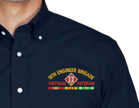 18th Engineer Brigade Vietnam Veteran with Ribbons Embroidered Dress Shirt