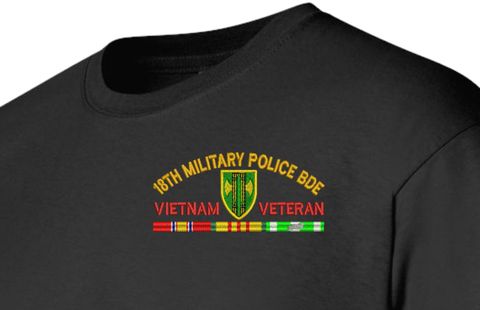 18th Military Police Brigade Vietnam Veteran with Ribbons Embroidered T-Shirt