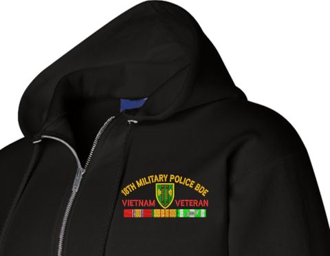 18th Military Police Brigade Vietnam Veteran with Ribbons Embroidered Zippered Hoodie