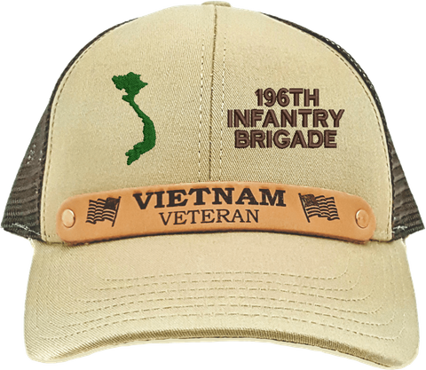 196th Infantry Vietnam Veteran Leather strap mesh back Cap