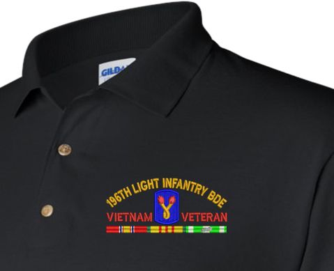 196th Light Infantry Brigade Vietnam Veteran with Ribbons Embroidered Polo