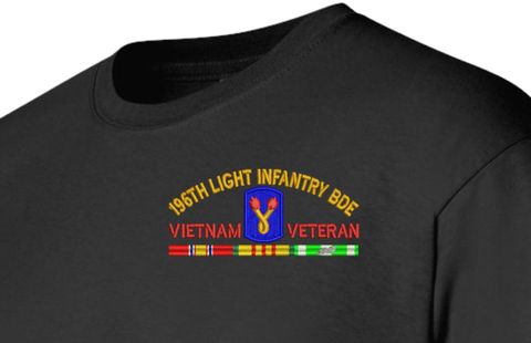 196th Light Infantry Brigade Vietnam Veteran with Ribbons Embroidered T-Shirt