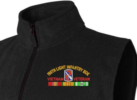 198th Light Infantry Brigade Vietnam Veteran with Ribbons Embroidered Fleece Vest