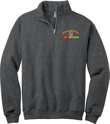 198th Light Infantry Brigade Vietnam Veteran with Ribbons Embroidered Heathered Black Quarter-Zip Pullover X-Large