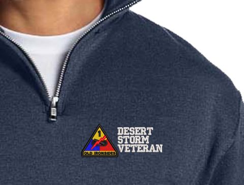 1st Armored Division Desert Storm Veteran Embroidered Quarter-Zip Pullover