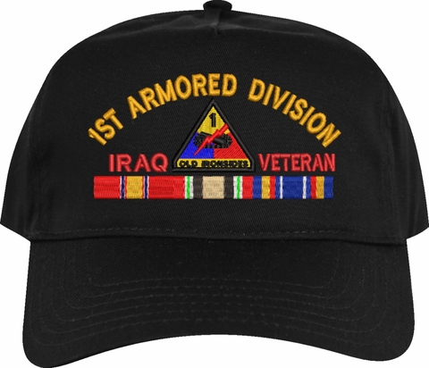 1st Armored Division Iraq Veteran Embroidered Cap with Ribbons