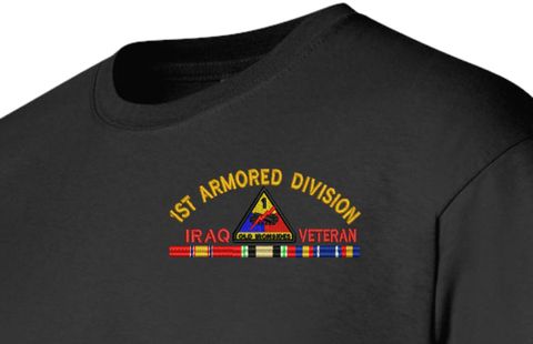 1st Armored Division Iraq Veteran with Ribbons Embroidered T-Shirt
