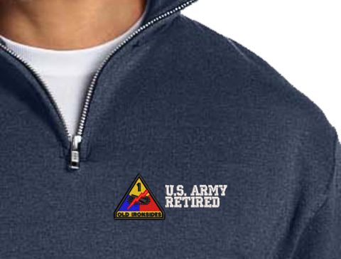 1st Armored Division Retired Embroidered Quarter-Zip Pullover