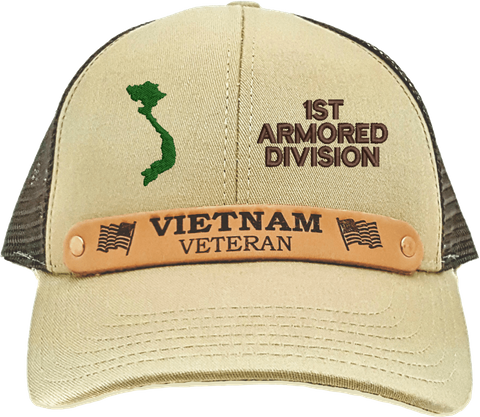 1st Armored Vietnam Veteran Leather strap mesh back Cap
