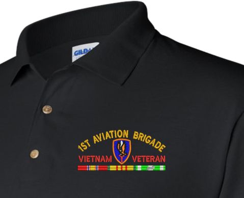 1st Aviation Brigade Vietnam Veteran with Ribbons Embroidered Polo