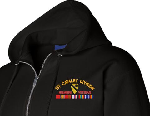 1st Cavalry Division Afghanistan Veteran with Ribbons Embroidered Zippered Hoodie