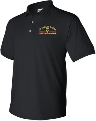 1st Cavalry Division Vietnam Veteran w/ Ribbons Black 50/50 Polo X-Large