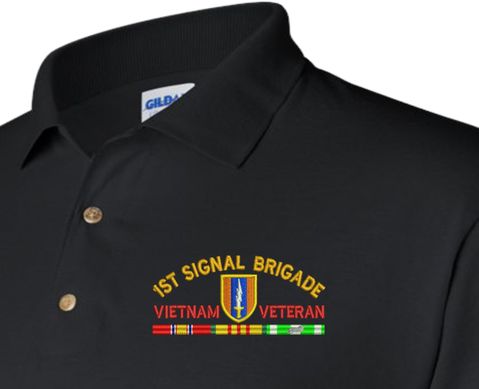 1st Signal Brigade Vietnam Veteran with Ribbons Embroidered Polo