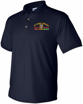 1st Signal Brigade Vietnam Veteran with Ribbons Navy Blue Polo X-Large