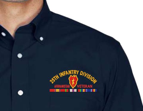 25th Infantry Division Afghanistan Veteran with Ribbons Embroidered Dress Shirt