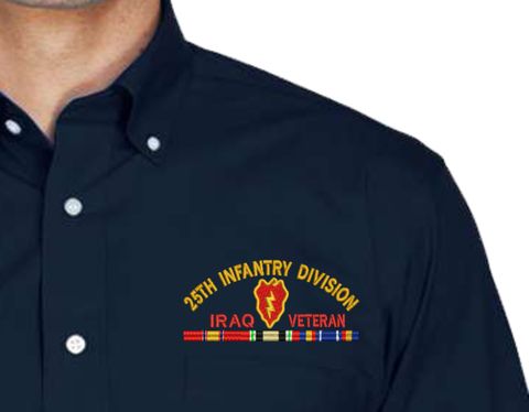 25th Infantry Division Iraq Veteran with Ribbons Embroidered Dress Shirt