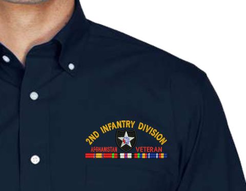2nd Infantry Division Afghanistan Veteran with Ribbons Embroidered Dress Shirt