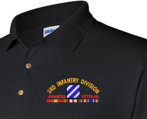 3rd Infantry Division Afghanistan Veteran with Ribbons Embroidered Polo