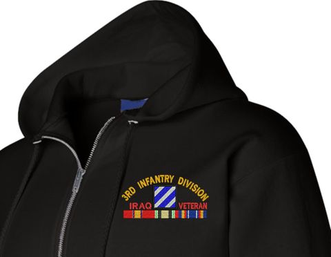 3rd Infantry Division Iraq Veteran with Ribbons Embroidered Zippered Hoodie