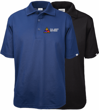 4th Armored Division Retired Authentically American Mens Moisture Wicking Polo