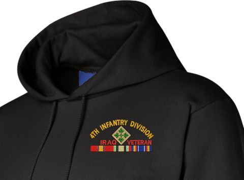4th Infantry Division Iraq Veteran with Ribbons Embroidered Hoodie