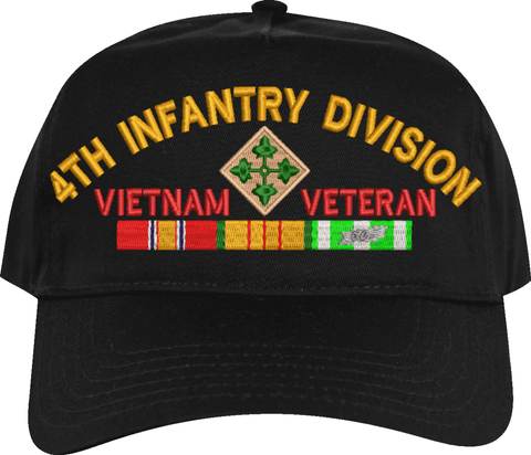 4th Infantry Division Vietnam Veteran Embroidered Cap with Ribbons