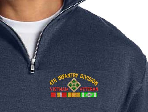 4th Infantry Division Vietnam Veteran with Ribbons Embroidered Quarter-Zip Pullover