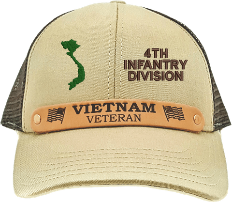 4th Infantry Vietnam Veteran Leather strap mesh back Cap