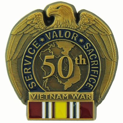 50th Anniversary Vietnam War Lapel Pin with National Defense Ribbon (1 1/4 inch)