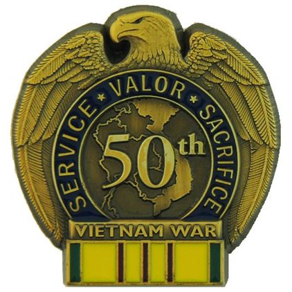 50th Anniversary Vietnam War Lapel Pin with Service Ribbon (1 1/4 inch)