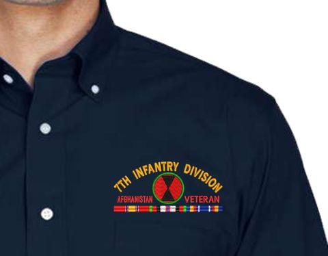7th Infantry Division Afghanistan Veteran with Ribbons Embroidered Dress Shirt