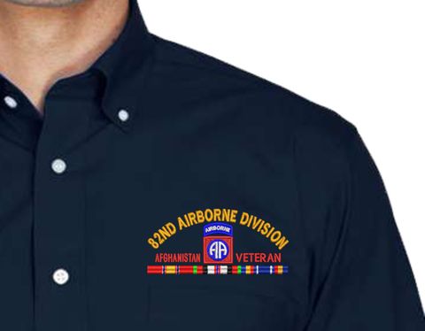82nd Airborne Division Afghanistan Veteran with Ribbons Embroidered Dress Shirt