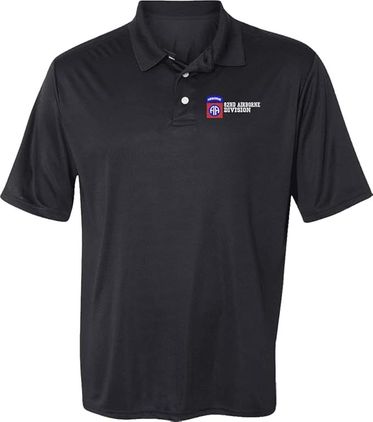82nd Airborne Division Black Moisture Wicking Polo Large