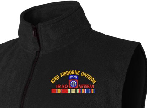82nd Airborne Division Iraq Veteran with Ribbons Embroidered Fleece Vest