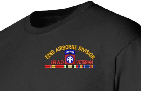 82nd Airborne Division Iraq Veteran with Ribbons Embroidered T-Shirt