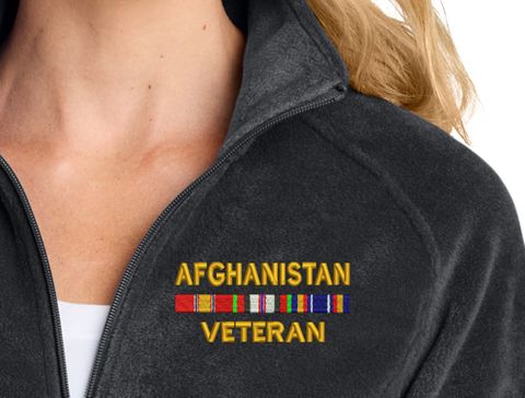 Afghanistan Veteran with Service Ribbons Women's Fleece Jacket