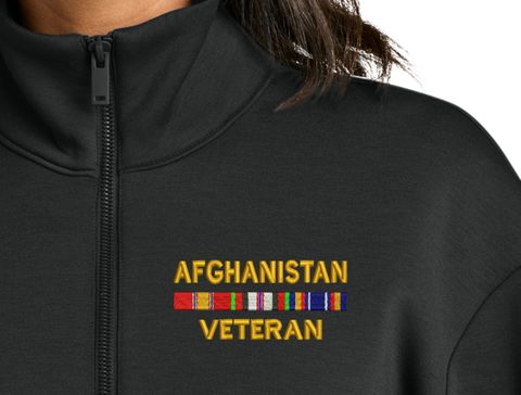 Afghanistan Veteran with Service Ribbons Women's Soft Spacer Quarter-Zip