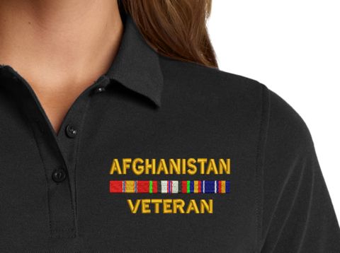 Afghanistan Veteran with Service Ribbons Women's Stain-Release Polo