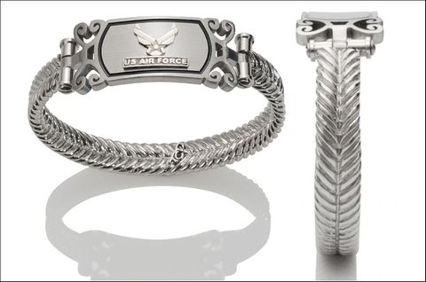 Air Force Raised Silver Emblem Stainless Steel Bracelet - Women's